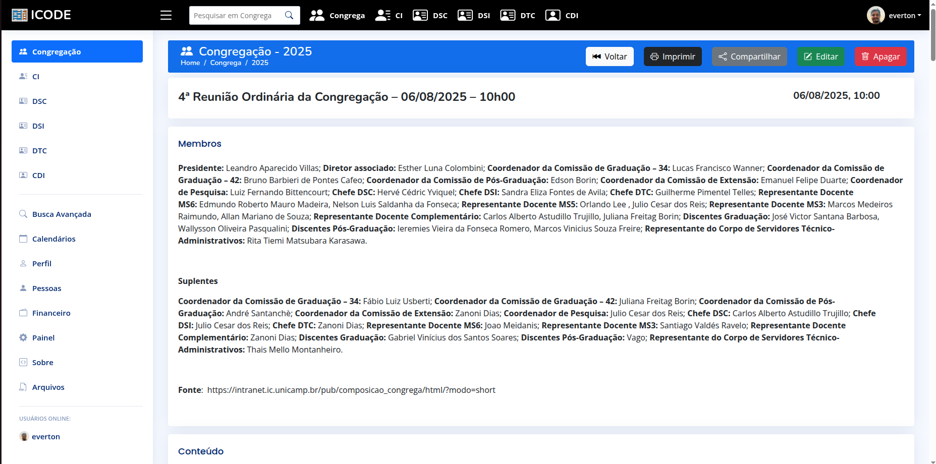 Detalhes de uma reunião