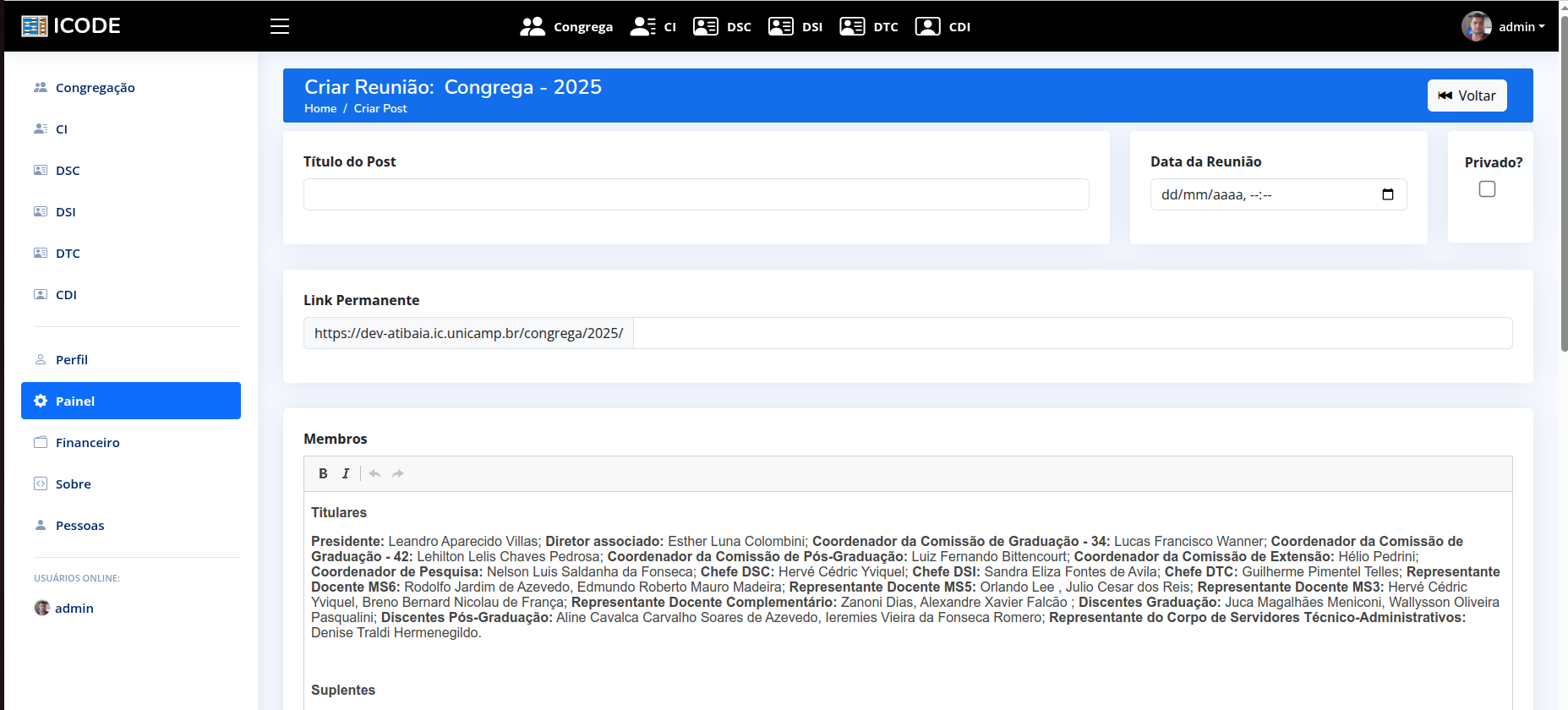 Criação de um novo post